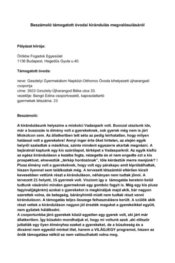 Világjegy 2022 intézményi beszámoló Világjegy 2022 intézményi beszámoló