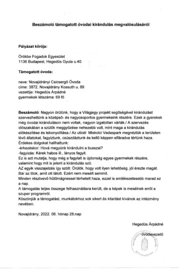 Világjegy 2022 intézményi beszámoló Világjegy 2022 intézményi beszámoló