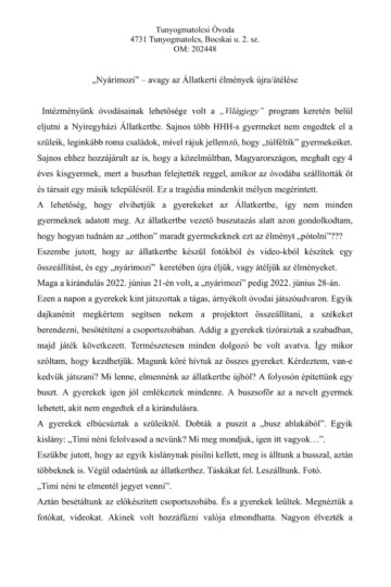 Világjegy 2022 intézményi beszámoló Világjegy 2022 intézményi beszámoló