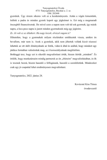 Világjegy 2022 intézményi beszámoló Világjegy 2022 intézményi beszámoló